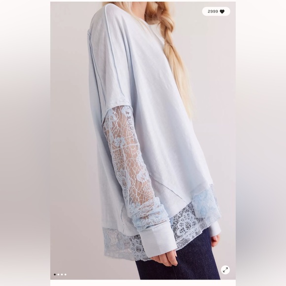 Free People Tops - We the Free People Effie Twofer T Shirt Ballad Blue Lace Underlayer Top L